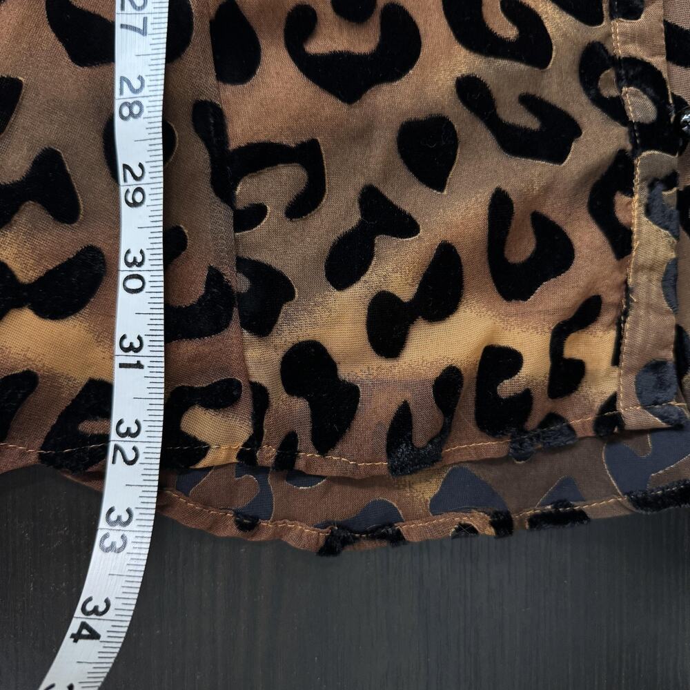 CIEBON Dress Womens XS Leopard Shirt Dress Belted Chiffon Puff Sleeve Brown NEW - Picture 9 of 10